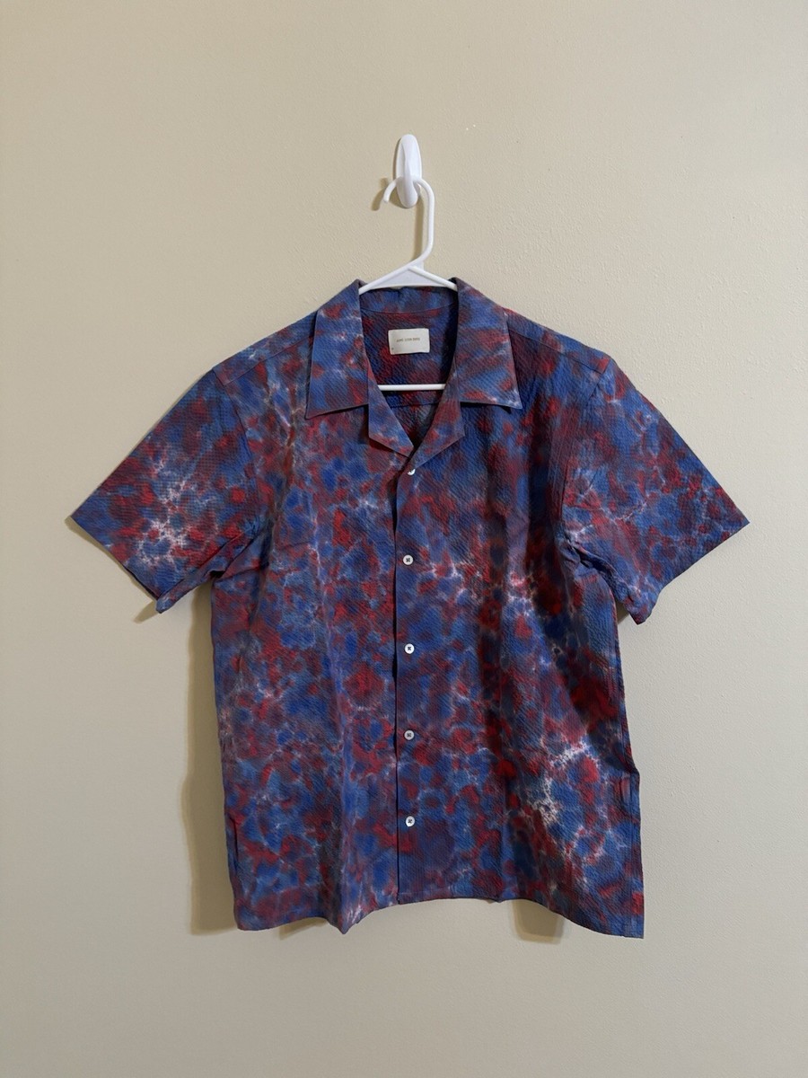 Aime Leon Dore Tie Dye Leisure Button Up Shirt Blue Red