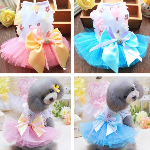 Pet Dog Wedding Dress Bow Tutu Skirt Clothes Lace Mesh Tulle Costume Cute - Picture 4 of 14