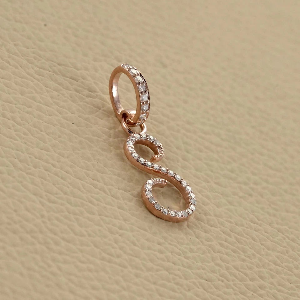 Pavé Diamante Sólido Oro Rosa 14k S Inicial Colgante Hecho a Mano S Dije Joyería Nuevo Foto 4 de 4
