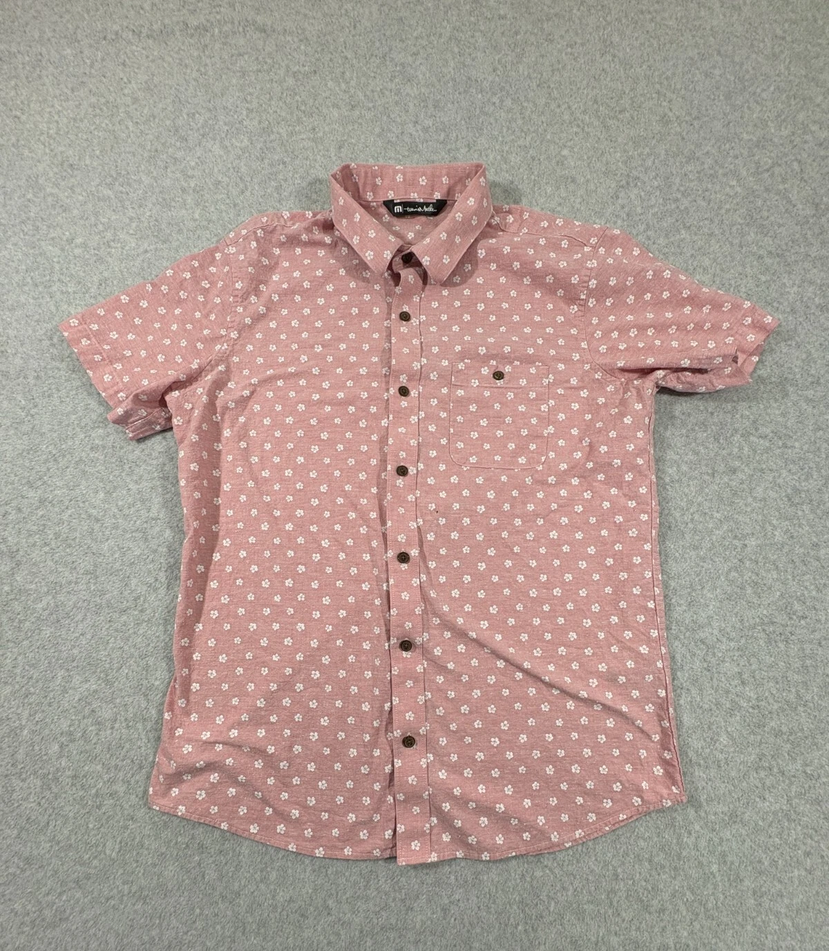 Travis Matthew Shirt Mens Medium Red Hawaiian Flower Print Breathable