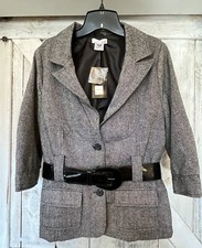Luii Women’s Nwt Black & Gray 3/4” Sleeve Belted Wool Blend Blazer Size Xl