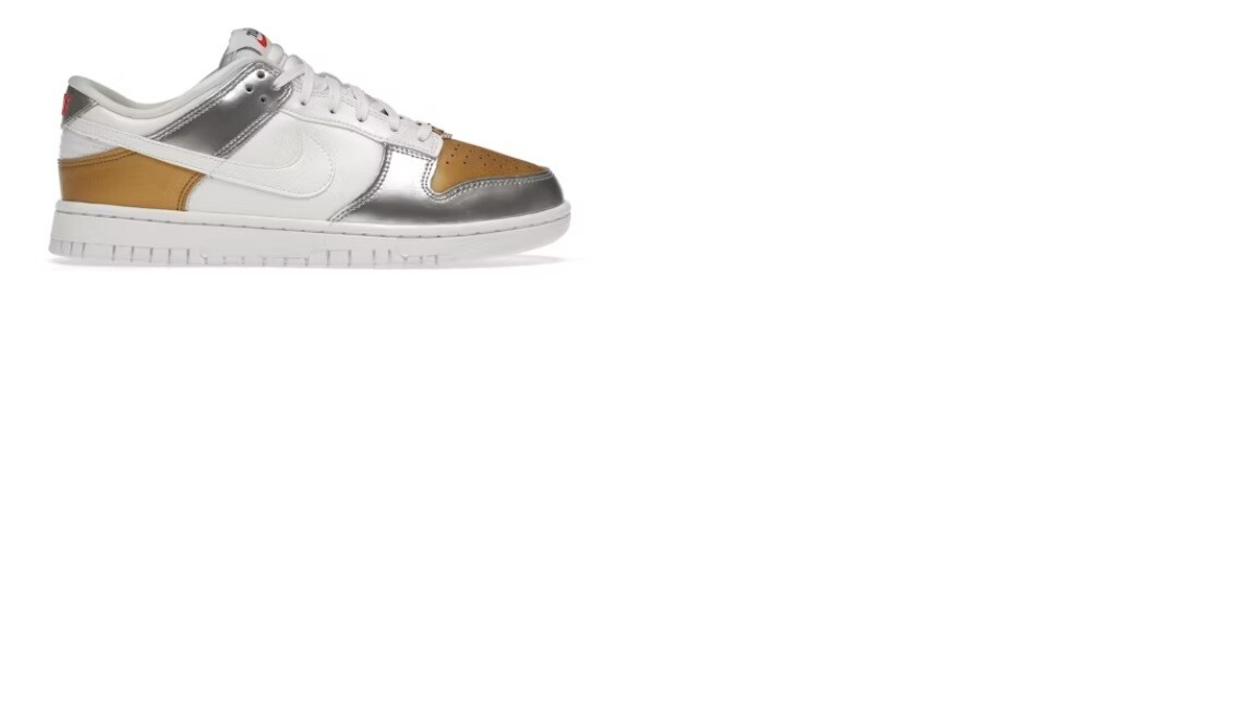 Nike Dunk Low SE White Metallic Gold Silver Women's Size 8.5