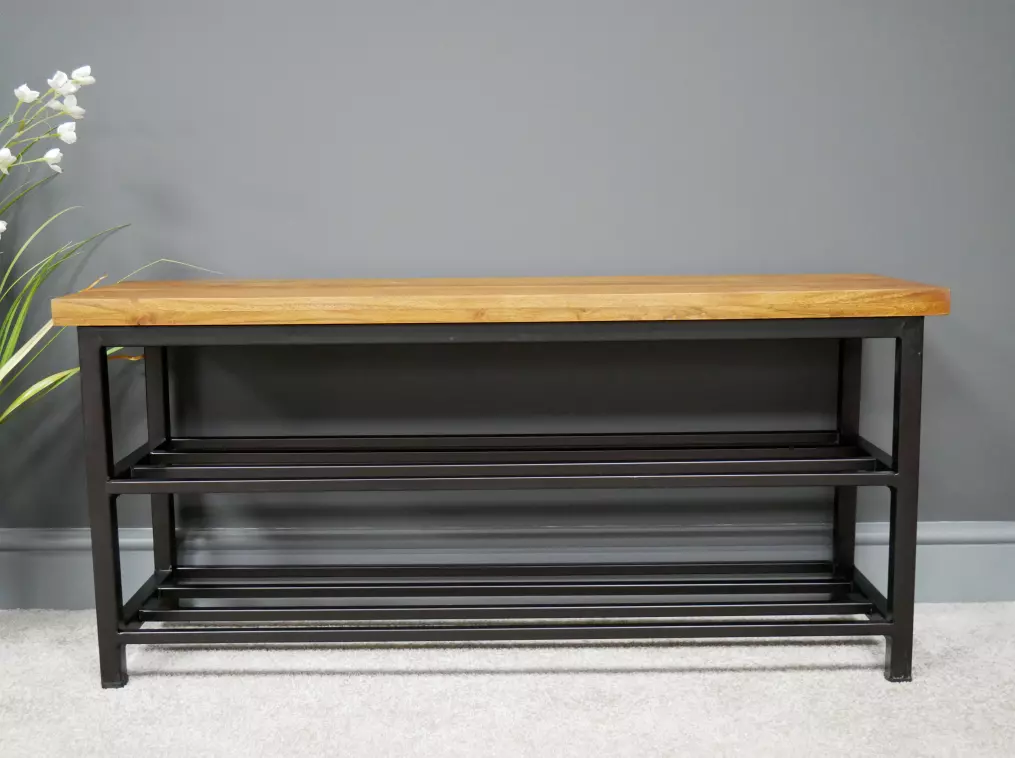 Black metal cheap shoe bench