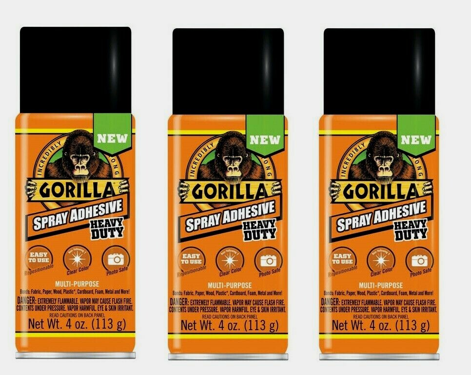 3~ GORILLA Glue Heavy Duty Super Strength Adhesive Spray Clear Multi  Purpose 4oz