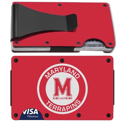 Maryland Terrapins Engraved Titanium Red RFID Blocking Wallet w Clip D7 - Picture 1 of 11