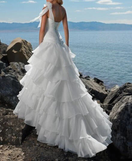 Vestido de novia Maggie Sottero JD1429 14 LE blanco un hombro organza cuentas nuevo con etiquetas Foto 2 de 4