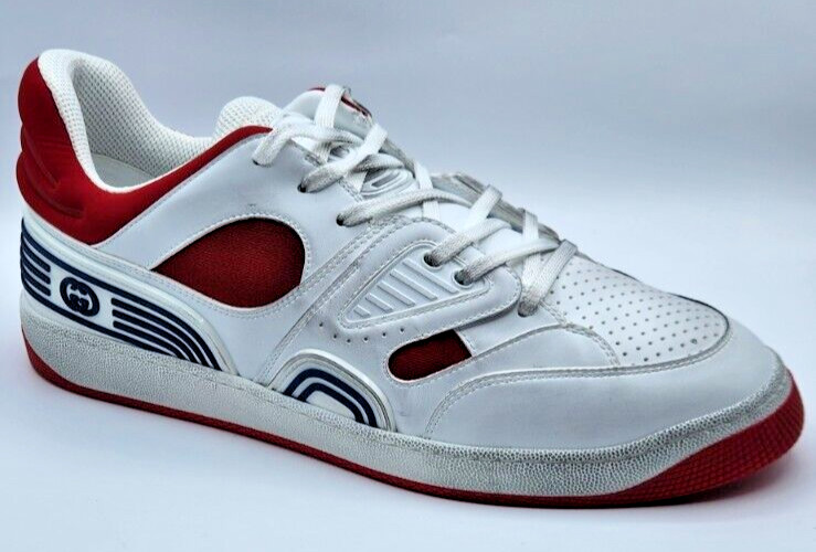 Gucci Basket Demetra Men's Distressed Sneakers White/Red/Blue UK12.5 US13 $950 thumbnail 11