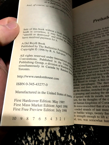 Preview Edition of The Demon Awakens R.A. Salvatore PB Del Rey 1998 Like New - Picture 4 of 4