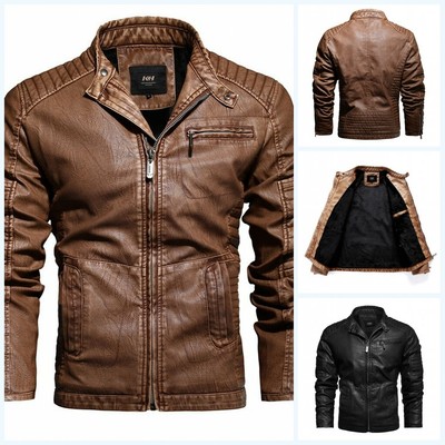 Men's Slim Fit Leather Jacket Outwear 