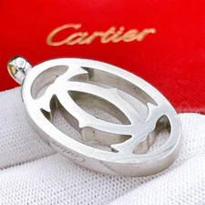 Cartier 2C Silver Color Logo Charm Pendant  Top Only Japan Near Mint