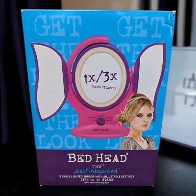 Bed Head 3 Panel Lighted Mirror Pink and Purple New Open Box Never Used Complete