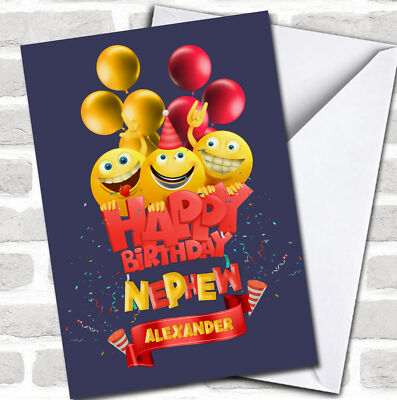 Neffe Geburtstag lustige Party Emojis mit Luftballons personalisierte Geburtstagskarte