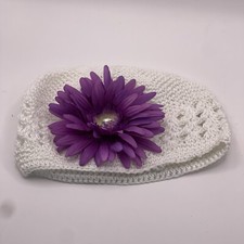 Girls Toddler Little Girl Flower Hat Soft and Stretchy Beautiful White Removable