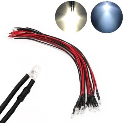 KOKOLOGGO LED 3mm warmweiß kalt weiß 12V 14 16 19V mit Widerstand Kabel angelötet 10 Stück