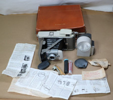 Vintage Polaroid Highlander Land Camera Model 80A Leather Case, Flash, Extras