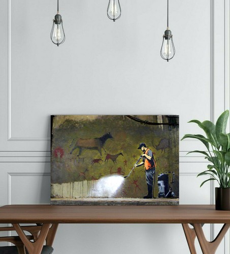 BANKSY CAVE GRAFFITI REMOVAL -DEEP FRAMED CANVAS WALL ART GRAFFITI PRINT- GREEN - Picture 3 of 3
