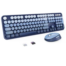 Wireless Keyboard and Mouse Combo Retro Typewriter Keyboard with Round Keycap...