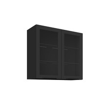 Küchen Glashängeschrank 80 cm SIENA Schwarz Küche Küchenzeile Küchenblock 