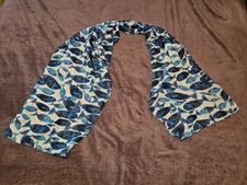 Blue and White Sheer Scarf Fish Pattern 5.5 ft