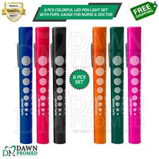 6 Pcs Colorful LED Pen Light Set With Pupil Gauge for Nurse Doctor Paramedics