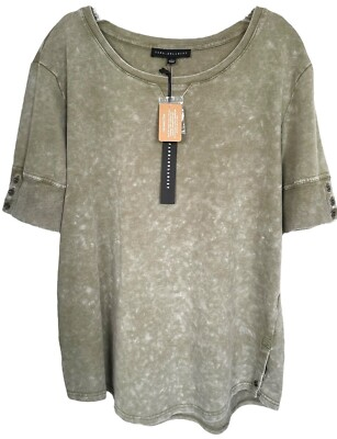 #ad Jane amp; Delancey Women#x27;s Blouse Top Garment Dye Short Sleeve Size M Dark Green $25.99