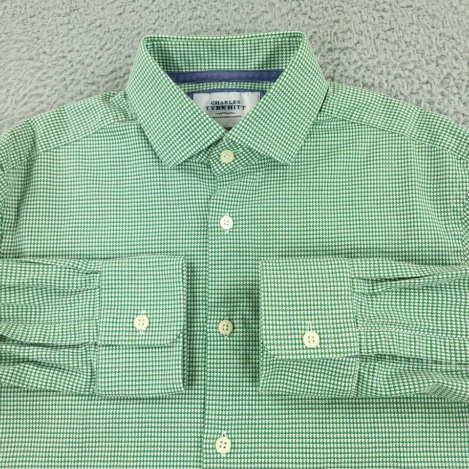 Camisa de Vestir Charles Tyrwhitt Para Hombres 15 1/2 Verde Calce Ajustado Negocios Informal Oficina Foto 2 de 4