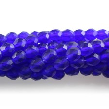 Cobalt Blue Matte- 25 8mm Faceted Round Czech Glass Fire Polish Beads