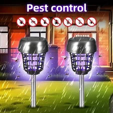 2pcs Silver Mini Stainless Steel Solar Mosquito Lights For Outdoor Patio