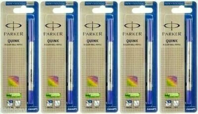5 x Parker Quink Tintenroller-Tintenrollerminen blaue Tinte!! Mittlere Feder ...