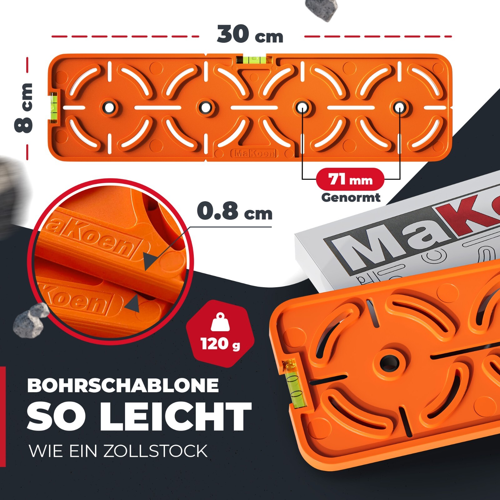 MaKoen Bohrschablone Für Steckdosen - Mit Wasserwaage 71mm