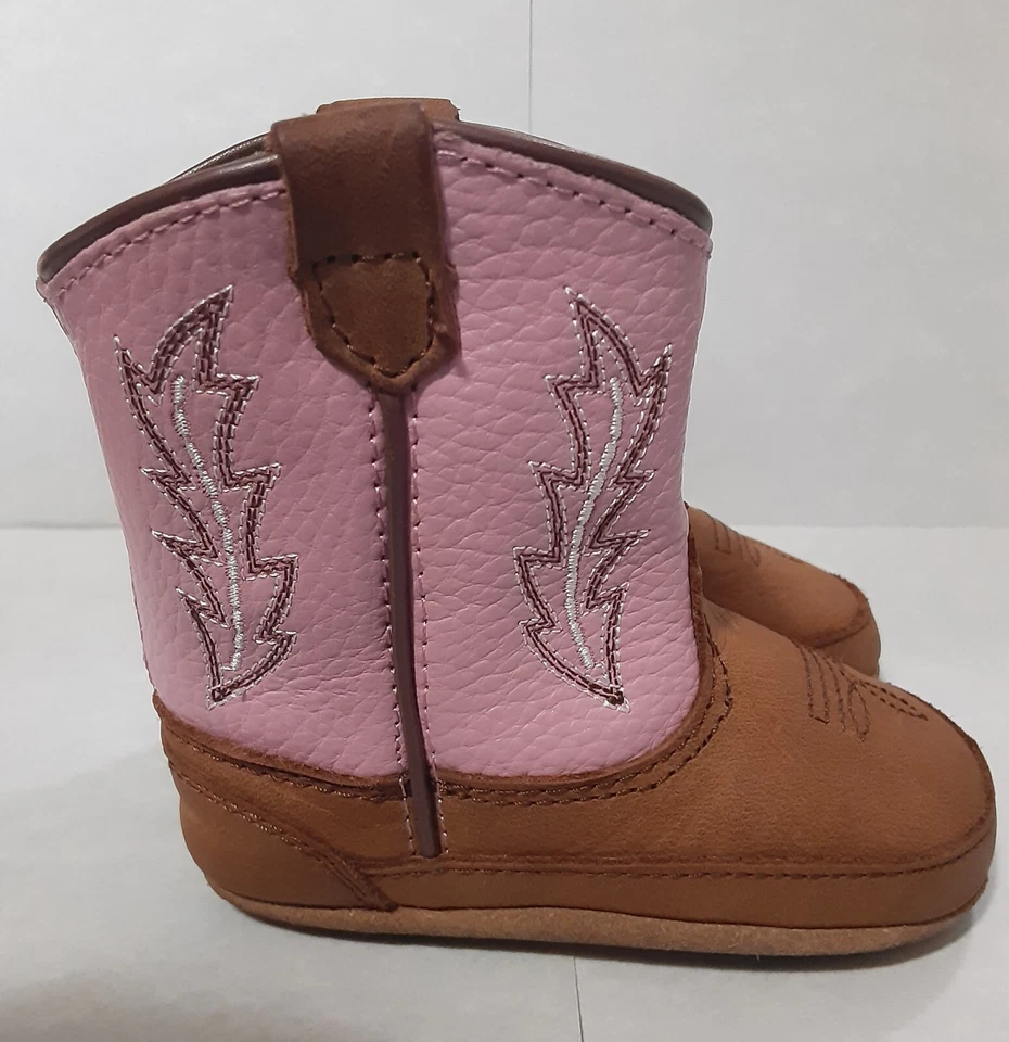 Botas John Deere bebê menina couro rosa marrom sola macia 4 meses - Imagem 4 de 4