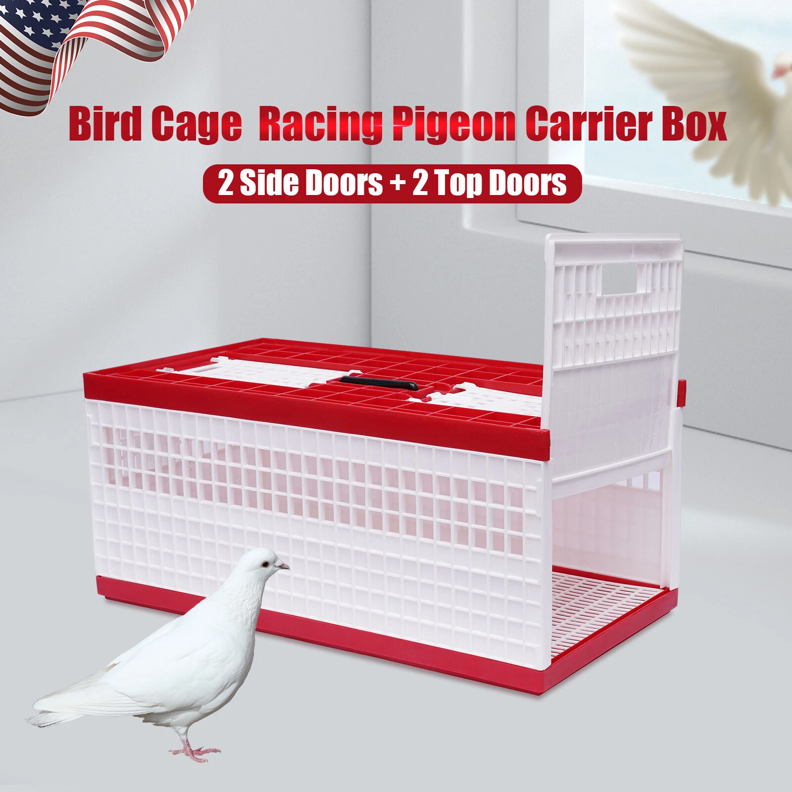 Racing Pigeon Carrier Box Bird Training Basket With 2 Side Doors 2 Top Doors Box