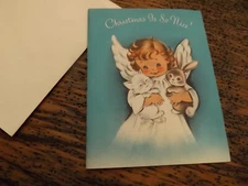 Unused  Christmas Card by Norcross Angel Kitten Bunny