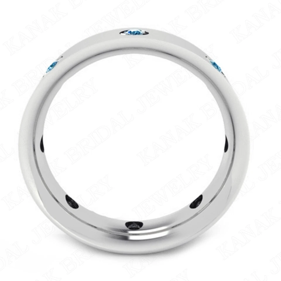 Alianza de boda de topacio azul con acabado mate redondo de 4 quilates para hombre enchapada en oro blanco de 14 quilates Foto 3 de 4