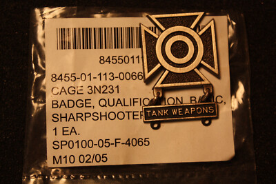 US Army Sharpshooter Marksmanship badge w Tank Weapons sterling hanger clutch 