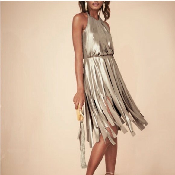 halston heritage gold dress