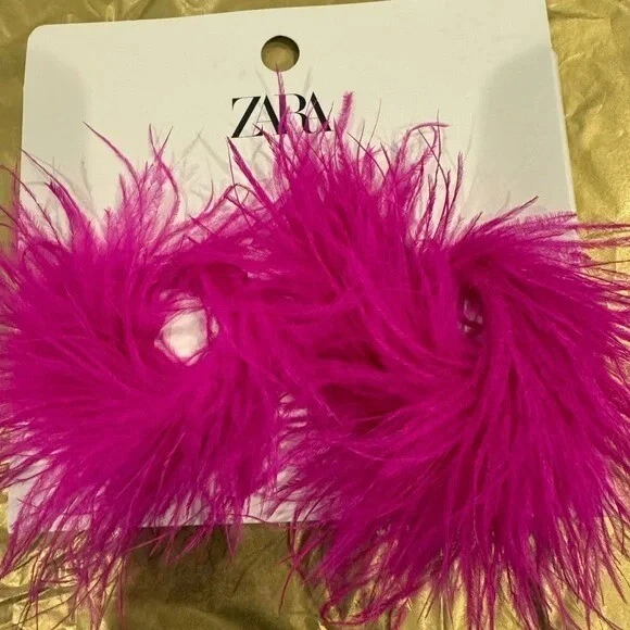 PENDIENTES PLUMAS ZARA FUCSIA NUEVOS CON ETIQUETAS Foto 4 de 4