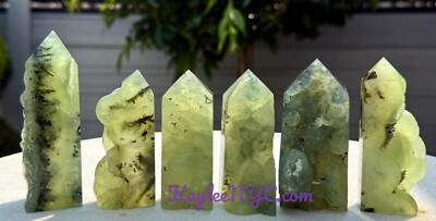 Wholesale 2 Lbs Natural Prehnite W Epidote Half  Rough Tower Obelisk Crystal