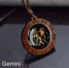 Necklace Pendant - Zodiac Sign - GEMINI Glass Inlay
