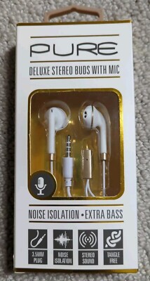 New Sentry Pure Deluxe Stereo Buds With Mic Silver & White Noise Insolation 24