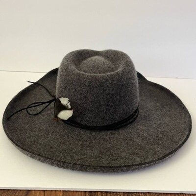 Olive & Pique Grey 100% Wool Hat With Feathers on the Side  display picture 3