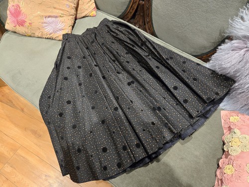 1950s Full Circle Skirt Copper Dots And Flocked Polka Dots 24" Waist 