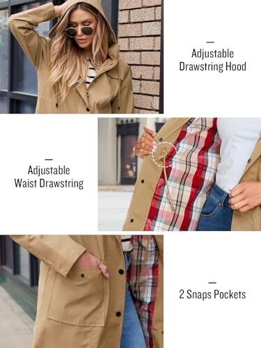 Women's Waterproof Rain Jacket Lightweight Raincoat Hooded Large Tan - Picture 6 of 7
