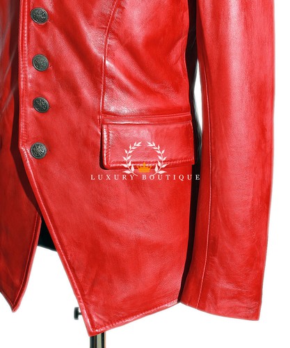 Lucifer Rouge Hommes Smart Style Gothique Véritable Agneau Blazer Cuir Chemise - Picture 9 of 11