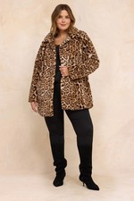 Evans Curve Women's Plus Size Leopard Print Faux Fur Coat