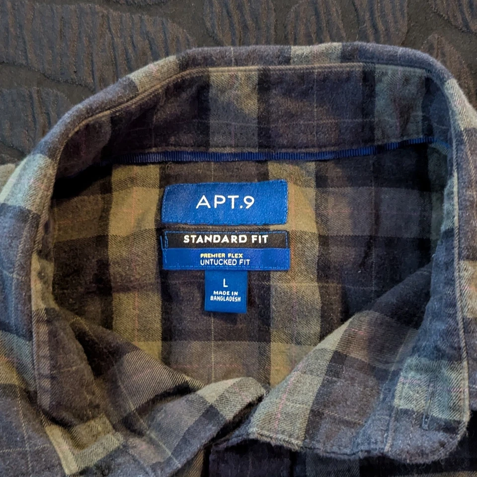 Apt. Camisa de franela manga larga 9 para hombre - Grande - Cuadros verdes - Excelente Foto 4 de 4
