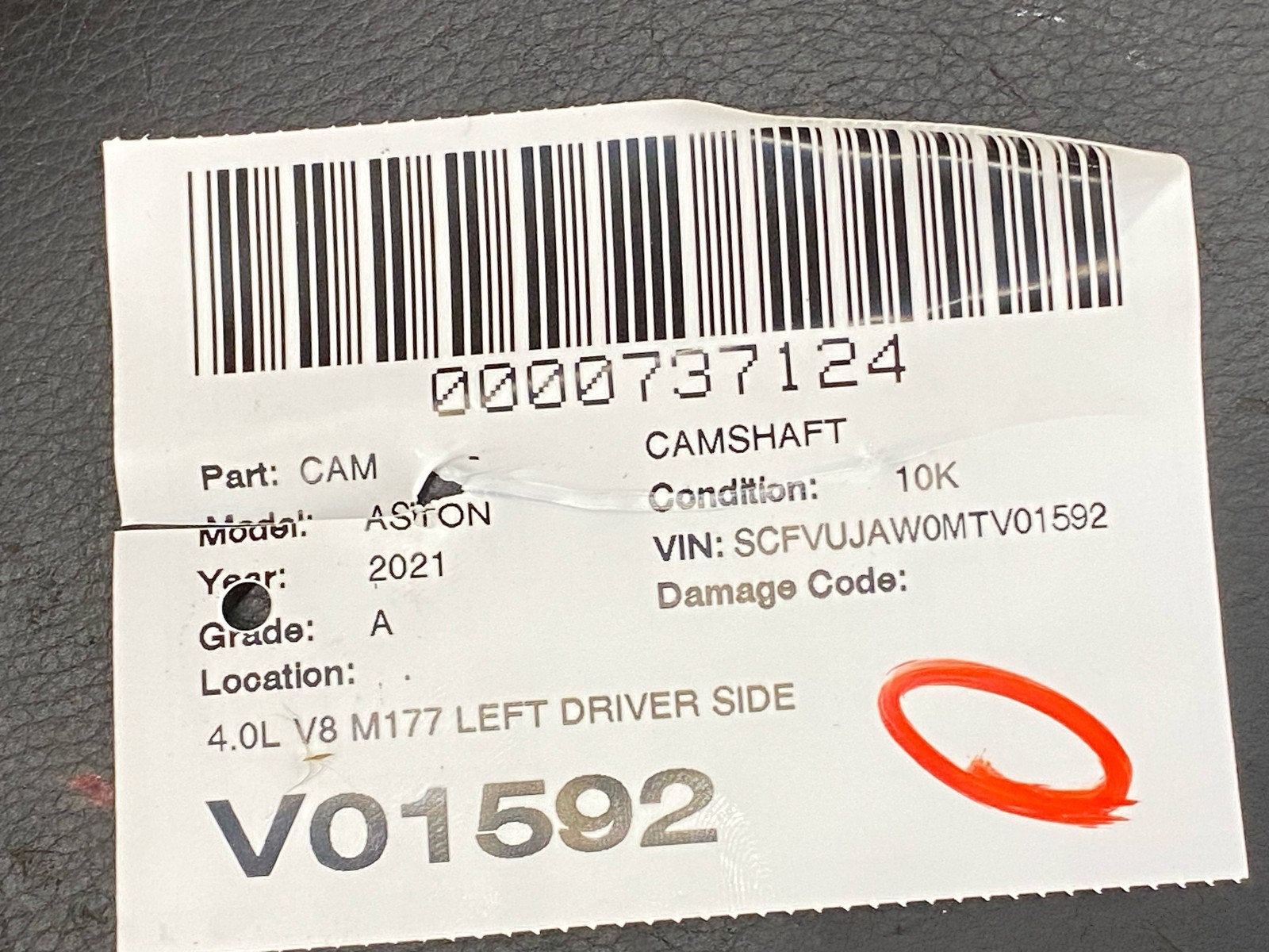 2020-2025 ASTON MARTIN DBX 4.0L V8 M177 LEFT DRIVER SIDE ENGINE INTAKE CAMSHAFT