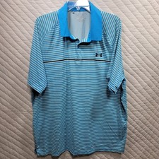 Under Armour ISO Chill Polo Shirt Mens 2XL Blue Striped Short Sleeve Performance