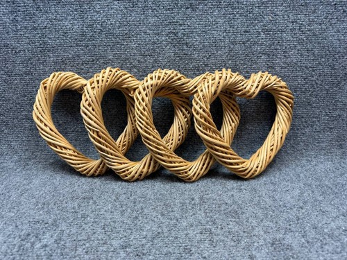Wicker Heart Rings Set of 4 Natural Rattan Napkin Rings Decor