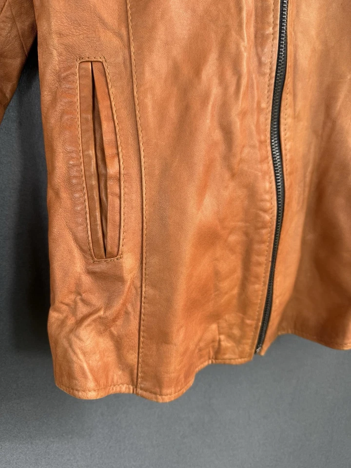 Chaqueta de cuero para mujer Vera Pelle hecha en Italia cremallera completa talla 44 (XS-S) color tostado montura Foto 3 de 4